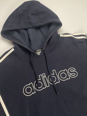 Adidas Men's Essentials Hoodie Sweatshirt Men’s L 3-Stripe Pullover Fleece Navy